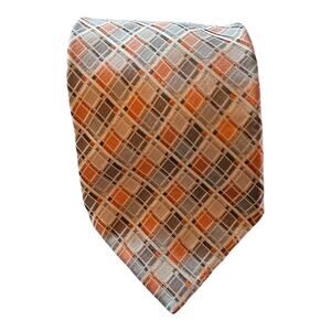 Farentino Ferre Silk‎ Necktie Gray/Orange Patterned - Italy
